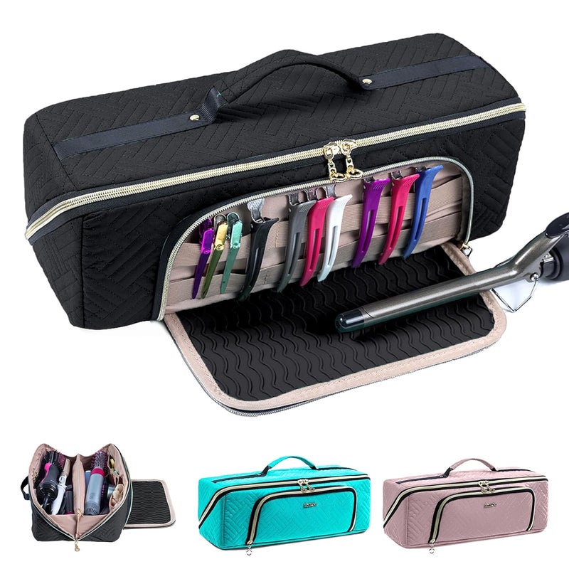 ELCUPA Large Hair Tools Travel Bag with Iron Mat - 2in1 Hair Tools Organizer for Hair Dryer Brush, Flat Irons, Straighteners, Curling Irons, Hair Bag, Makeup Bag, Cosmetic Bag for Travel Essentials - Image 1